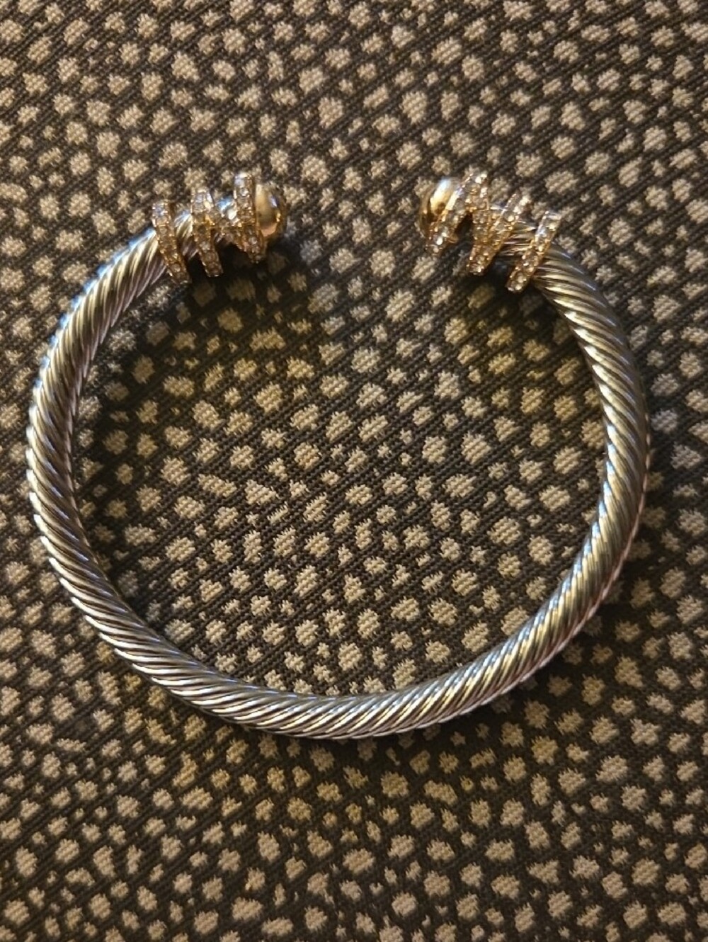 Gold Tone and Silver Tone Cable Cuff Bangle Rope Bracelet Pave Crystal Accents - Picture 2 of 8